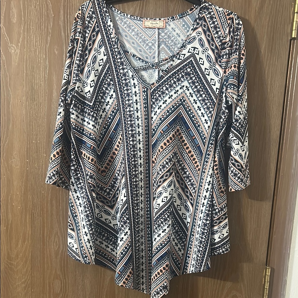 Patterned V-Neck Women's Top